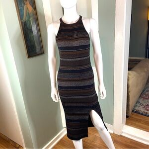 House of Harlow 1960 Metallic Striped Midi Sweater Tank Dress Bodycon Small S